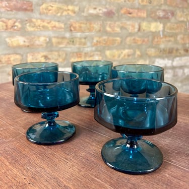 Blue Pressed Glass Goblets - Set of 5 