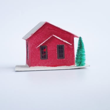 Mini Christmas Putz House, 1950s Holiday Village Glitter House Decoration 