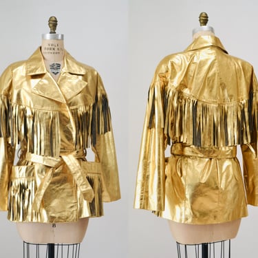 80s 90s Amazing Vintage Gold Fringe Leather Biker Jacket Gold Cowgirl Western Jacket Medium Large// Metallic Gold Leather Moto Jacket Rodeo 