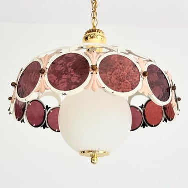 Italian Tole Stained Glass Pendant Light 