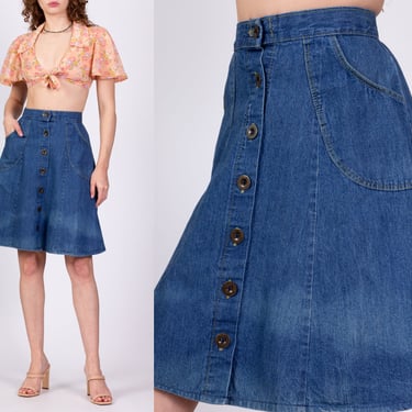 70s Faded Denim A-Line Mini Skirt - Small, 26