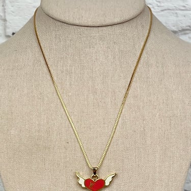 Canela Vintage Louis Vuitton Enamel Winged Heart Double Sided Necklace