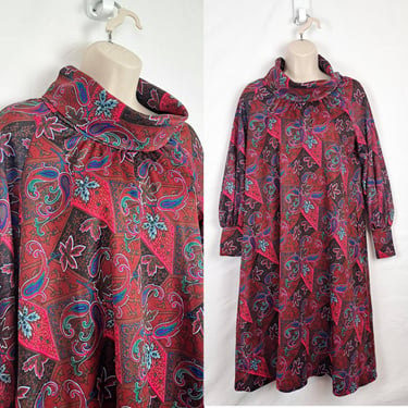 Vintage 70s Paisley Shift Dress, Size Extra Large 