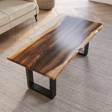 Coffee Table - Live Edge Exotic Hardwood Coffee Table with U shaped Legs 