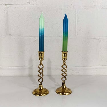 Vintage Brass Candle Holders Pair Candlesticks Retro Decor Mid-Century Hollywood Regency Candleholder Spiral Tall Barley Twist Wedding 