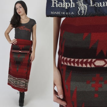 Polo Ralph Lauren Made In USA Southwestern Print Wool Wrap Skirt Size 6 