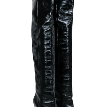 Saint Laurent - Black Crinkle Leather OTK Boots Sz 8