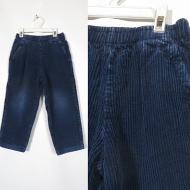 Vintage 90s Kids Navy Blue Chunky Corduroy Elastic Waist Pants With Pockets Made In USA Size 3T/4T 