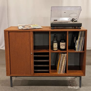 Media Vinyl Teak Cabinet w Tambour Door - 032431