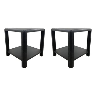 Theodore Alexander Modern Black Wood Square Luna Side Table Pair