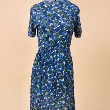 Blue 40s Floral Jersey Day Dress, S