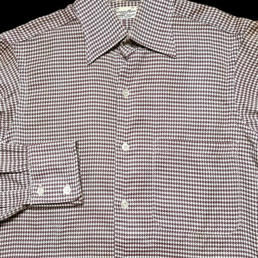 Vintage 1960s TURNBULL & ASSER Button-Up Shirt ~ fits S ~ Houndstooth ~ Dress ~ Gussets 