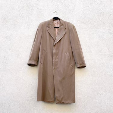 Vintage 50s Men's Jim Spier Tan Khaki Gabardine Overcoat Coat 