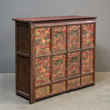 Antique Tibetan Painted Dragon Motif Cabinet