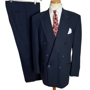 Vintage NINO CERRUTI Double-Breasted Wool 2pc Suit ~ 44 Long ~ jacket / blazer / sport coat / pants ~ Striped ~ Peaked Lapels 