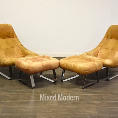 Percival Lafer Earth Lounge Chairs and Ottomans - A Pair 
