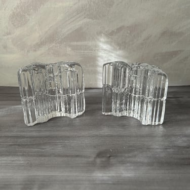 1970's Rosenthal Studio Line Modernist Inca Crystal Ice Candlesticks - Set of 2, Crystal Taper Candle Holder Mid Century Modernist Decor 