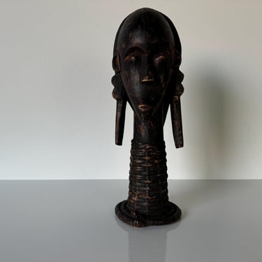 Vintage Hand Carved wood African Tribal  Head Bust Sculpture 