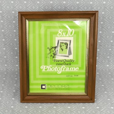 Vintage Picture Frame - Brown Wood Veneer w/ Goldtone Metal Frame - 8" x 10" Photo - 8x10 Frame w/ Glass 