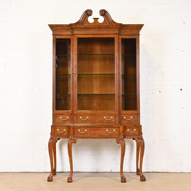 Baker Furniture Stately Homes Collection Chippendale Carved Walnut Breakfront Bookcase or Display Cabinet
