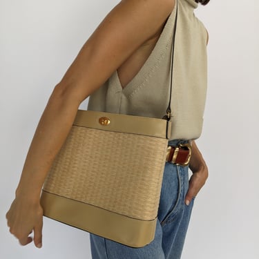 90s Woven & Vegan Leather Etienne Aigner Shoulder Bag