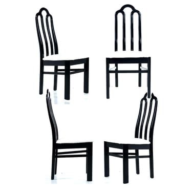 Set of 4 Vintage Black Lacquer Nineteen-Laties Neo Deco Art Deco Dining Chairs 