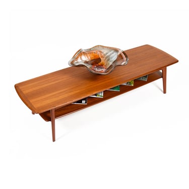 Svend Aage Madsen Bi-Level Danish Teak Coffee Table w Smooth Edges + Bullnose Corners