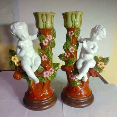VINTAGE Ceramic Candleholders // Mid Century Holland Mold Romantic Canel Holders// BOHO Chic Decor//Housewarming Gift 