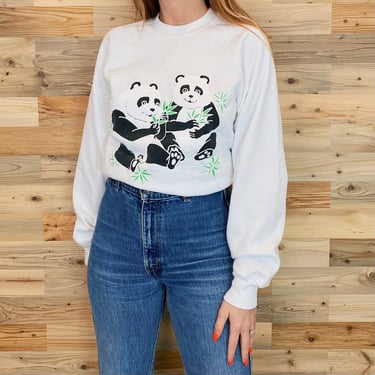 80's Vintage I Love Pandas Raglan Pullover Sweatshirt 