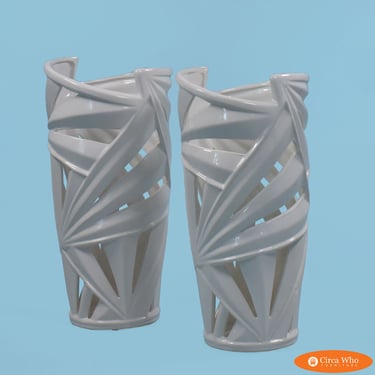 Pair of MCM White Ceramic Vases