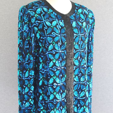 Beaded - Cocktail Jacket - Laurence Kazar - Marked size M - Hollywood Regency - Wedding Guest - Party Jacket 