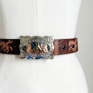 Shipping Delay // Vintage 1980s Rodeo Wrangler Leather Belt / 21" - 26" waist 