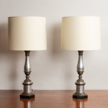 Pair of Hollywood Regency Aluminum & Brass Table Lamps