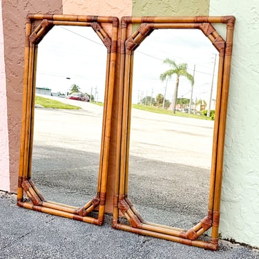 Pair of Drexel Rattan Mirrors