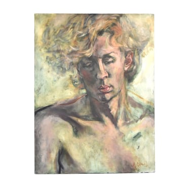 Judith Roth Oil Painting Portrait of Handsome Young Man w Wavy Hair Chicago Artist 