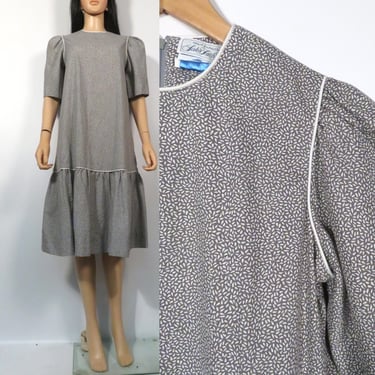 Vintage 80s Maternity Saks Fifth Ave Drop Waist Cotton Leaf Print Dress Size M 