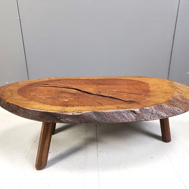 Brutalist tree trunk coffee table, 1970s  - vintage wooden coffee table - oak coffee table - mid century modern coffee table 