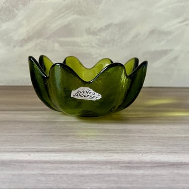 Vintage Blenko Tulip Bowl, Blenko Lotus Bowl, Green Blenko, American Glass Design 