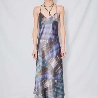 Mixed Flannel Print Acetate Bias Strap Dress