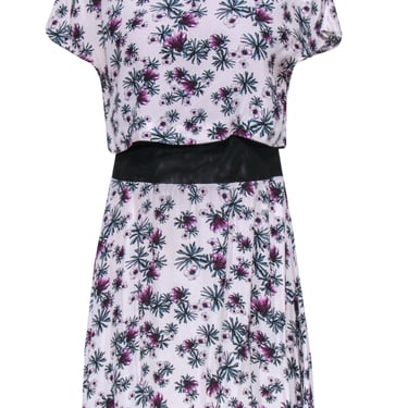 Maje - White & Purple Floral Overlay Dress w/ Sheer Black Mesh Sz M