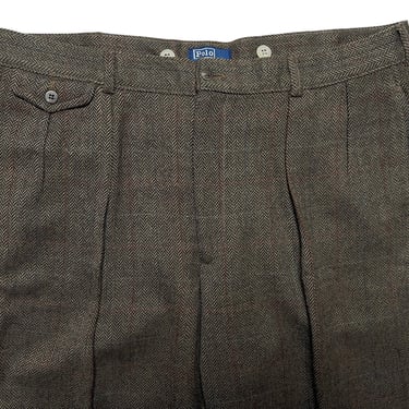 Vintage 1980s Polo Ralph Lauren Heringbone Tweed Wool Trousers ~ 36 Waist ~ Pants ~ Ivy Style / Preppy / Trad ~ Made in USA ~ 