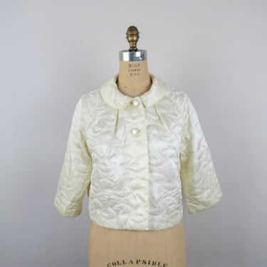 Vintage 1950s quilted satin bed jacket, lingerie, robe, boudoir, size medium 