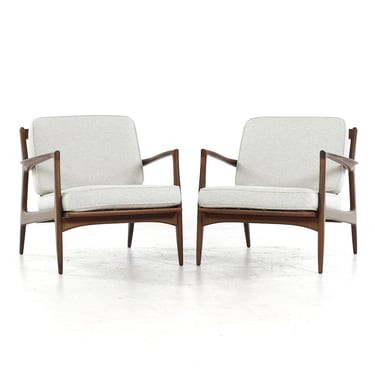Kofod Larsen for Selig Mid Century Walnut Lounge Chairs - Pair - mcm 