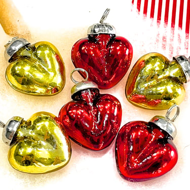 VINTAGE: 6pc Small Mercury Glass Heart Ornaments - Heart Pendants - Kugel Style Christmas Ornaments - SKU 2-B6-00034812 