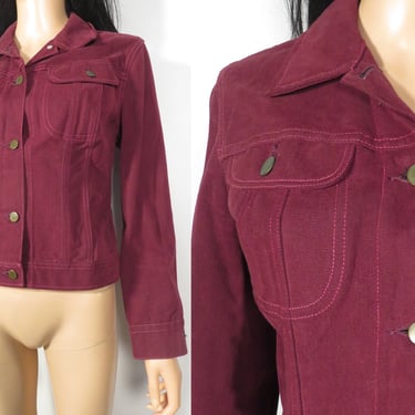 Vintage 70s Wine Color Combed Cotton Velvety Soft Fall Jacket Size S/M 