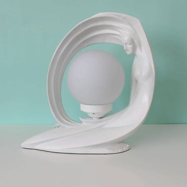Vintage 80's Orb Woman Table Lamp, Nude Female Figure Statue Decor 