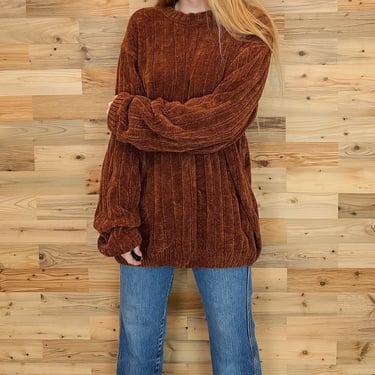 Soft Cozy Terracotta Chenille Pullover Knit Sweater Top 
