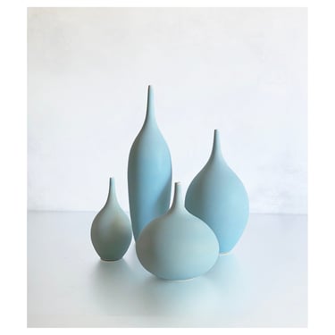 SHIPS NOW- Set of 4 Sm/Med Stoneware Bottles in Ive Blue Super Matte by Sara Paloma Pottery - 