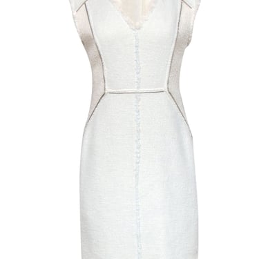 Rebecca Taylor - Light Blue & White Tweed Sheath Dress w/ Zipper Details Sz 8