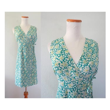 Vintage 90s Floral Romper - Women's Daisy Print Sleeveless Summer Wrap Skort Shorts - Compagnie Internationale Express - Size Medium 